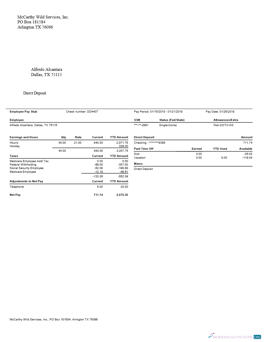Download McCarthy Wild Services, Inc․ pay stubs template in Word and PDF formats.pdf, 1 Photoshop template